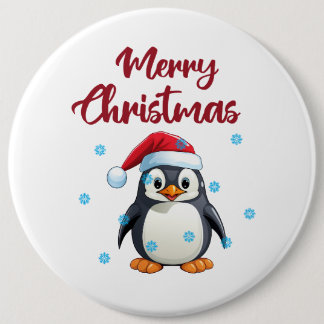 "Merry Christmas" With Cute Penguin 6 Cm Round Badge
