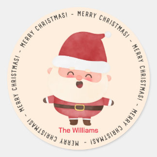 Merry christmas with Cute Santa Personalised Classic Round Sticker