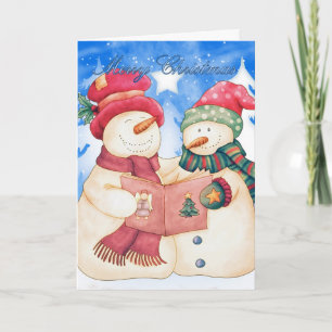 Merry Christmas With Cute Snowman And Snow woman Holiday Card