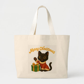 Merry Christmas with Emi the Black Cat Large Tote Bag