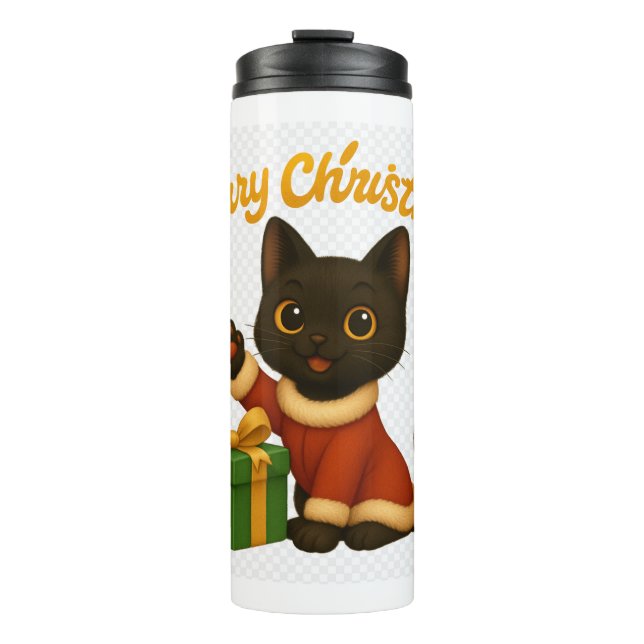 Merry Christmas with Emi the Black Cat Thermal Tumbler (Front)
