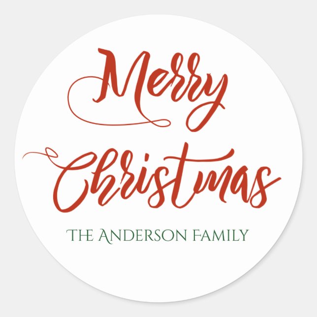 Merry Christmas with Family Name Classic Round Sticker (Front)