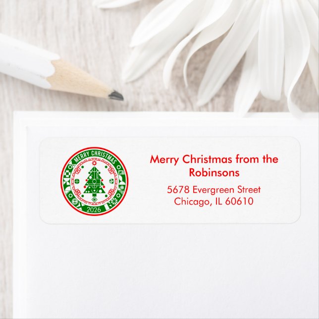Merry Christmas with family name Return Address Label (Insitu)