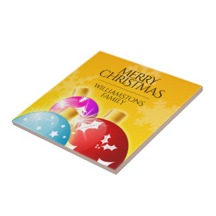 Merry Christmas with Festive Holiday Ornaments Ceramic Tile