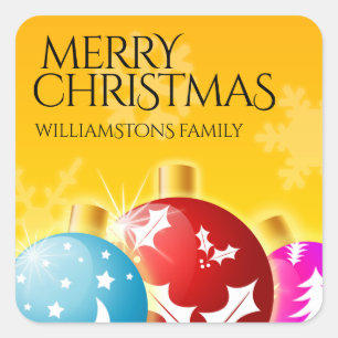 Merry Christmas with Festive Holiday Ornaments Square Sticker