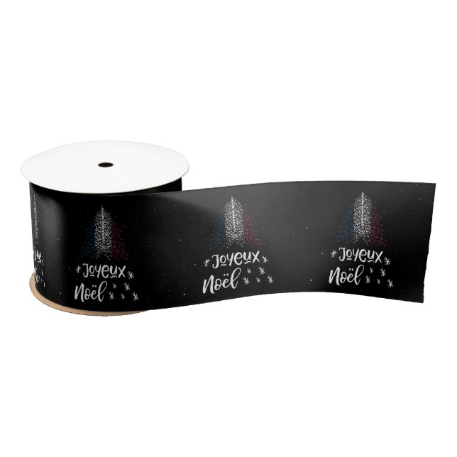 Merry Christmas with France flag Satin Ribbon (Spool)