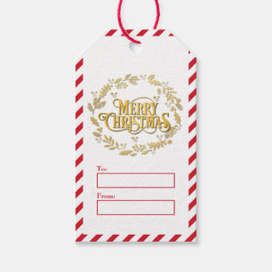 Merry Christmas With Gold Wreath Gift Tags