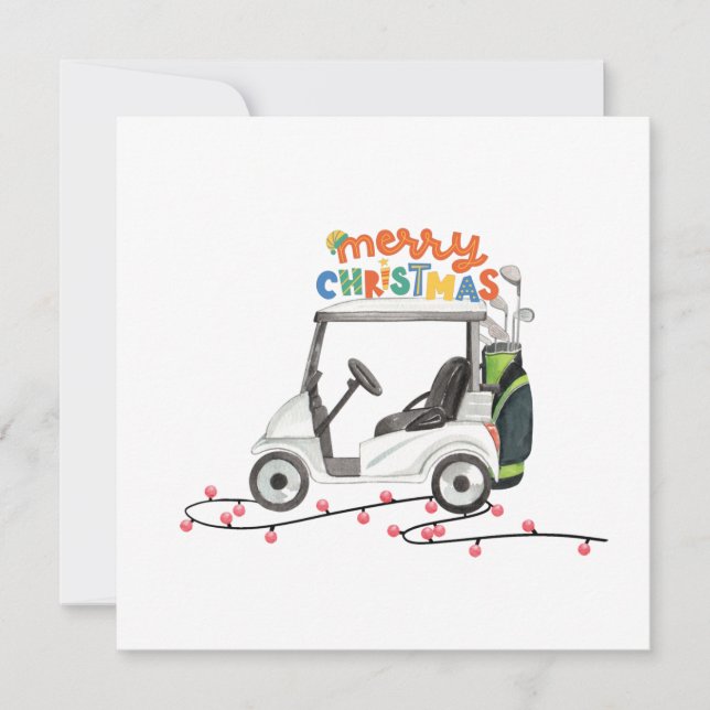 Merry Christmas with golf bag cart for golfer    H Holiday Card (Front)