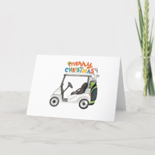 Merry Christmas with golf bag cart for golfer    Holiday Card