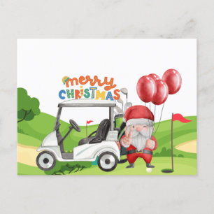 Merry Christmas with golf bag cart for golfer   Holiday Postcard