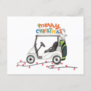 Merry Christmas with golf bag cart for golfer     Holiday Postcard