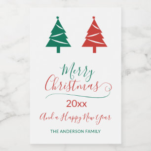 Merry Christmas with Green Christmas Trees Food Label