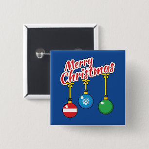 Merry Christmas with Hanging Balls 15 Cm Square Badge