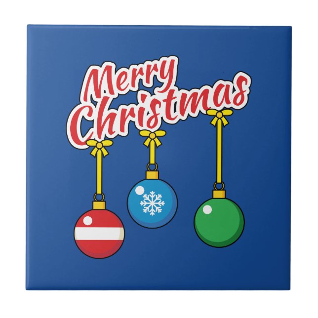 Merry Christmas with Hanging Balls Ceramic Tile (Front)