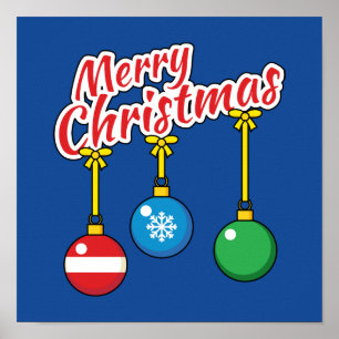 Merry Christmas with Hanging Balls Poster