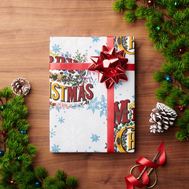 Merry Christmas with Ice Blue Snowflakes Wrapping Paper (Holiday Gift)