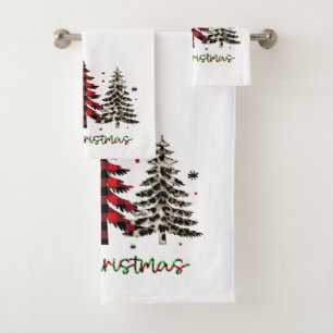 Merry Christmas with leopard and plaid printed  Bath Towel Set