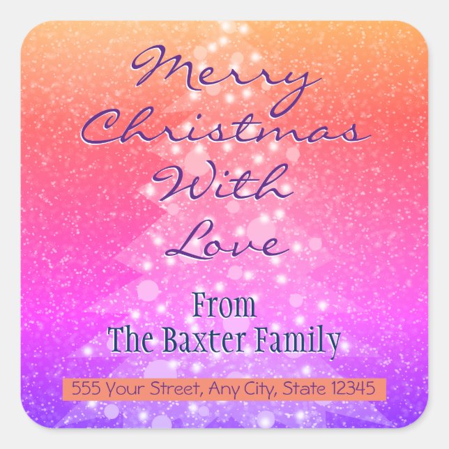 Merry Christmas With Love DIY Message Name Rainbow Square Sticker (Front)