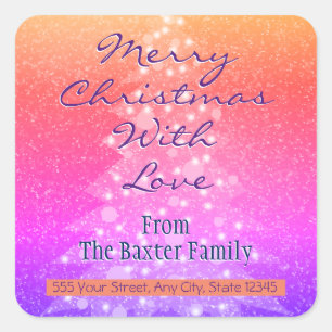 Merry Christmas With Love DIY Message Name Rainbow Square Sticker