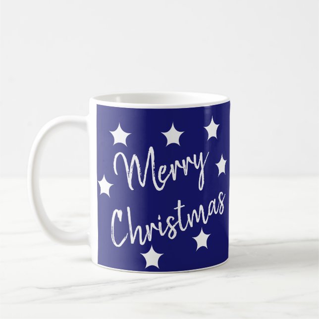 Merry Christmas with Midnight Blue Background Coffee Mug (Left)