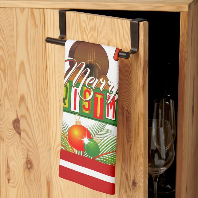Merry Christmas with Musical Instruments Tea Towel (Thirds Fold)