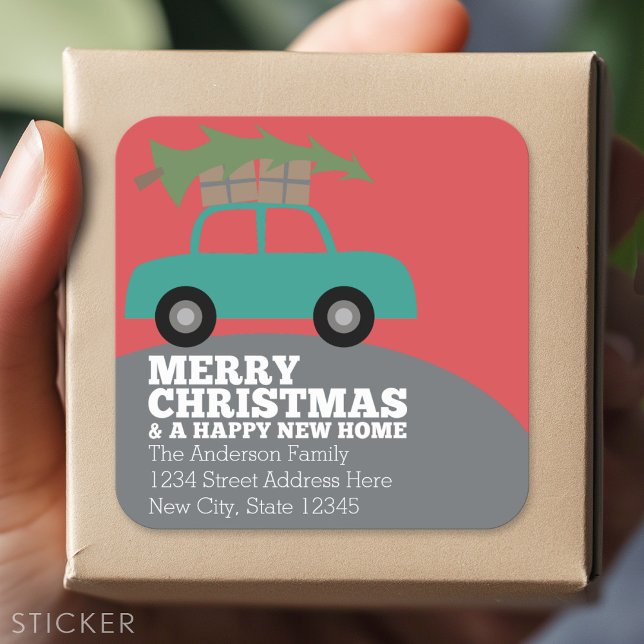 Merry Christmas with New Home Address Moving Square Sticker (Custom sticker)