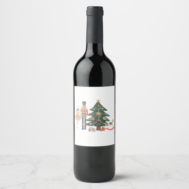 Merry Christmas with Nutcracker Ballet Wine Label (Front)