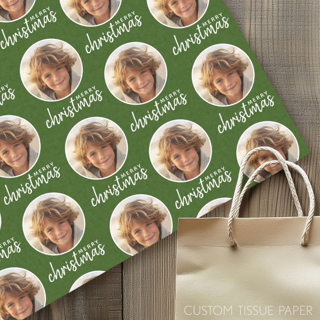 Merry Christmas with One Circle Photo - red green Tissue Paper (Custom Tissue Paper)