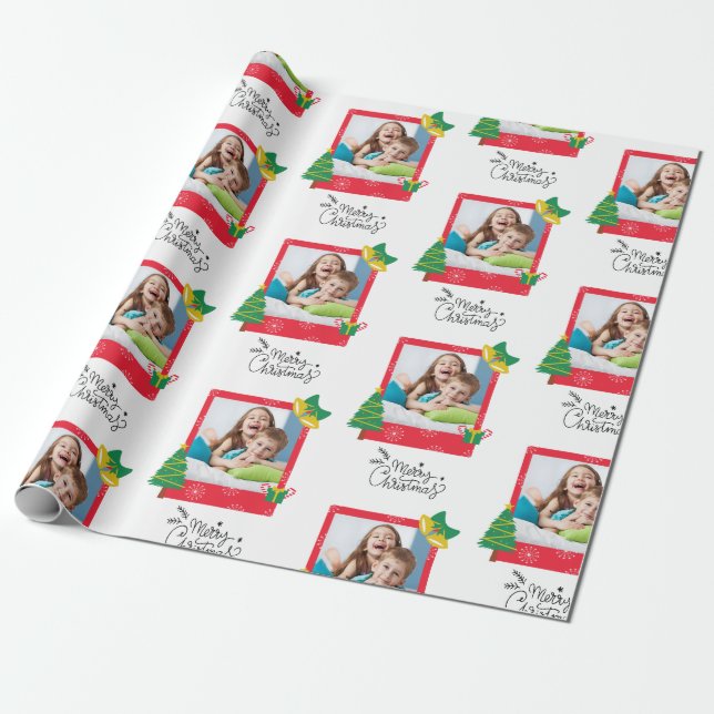 Merry Christmas With One Frame Photo Wrapping Paper (Unrolled)