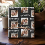 Merry Christmas with One Square Photo - black Wrapping Paper<br><div class="desc">Add one picture to this cute holiday illustration - perfect for the kids. A simple and modern photo to make a memorable wrap under your tree.</div>