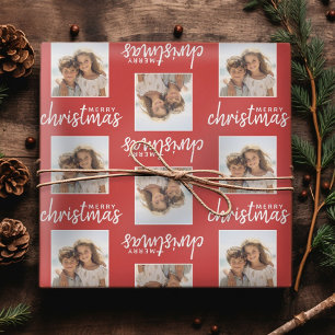Merry Christmas with One Square Photo - red Wrapping Paper