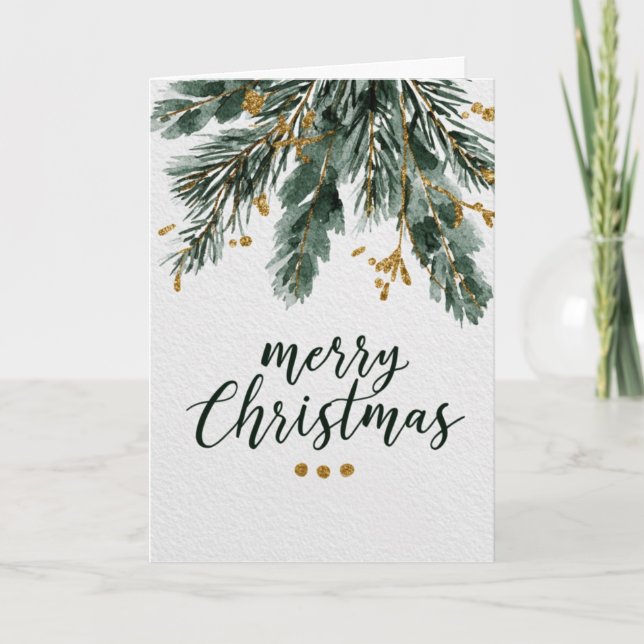 Merry Christmas with Pine Branches  Card (Front)