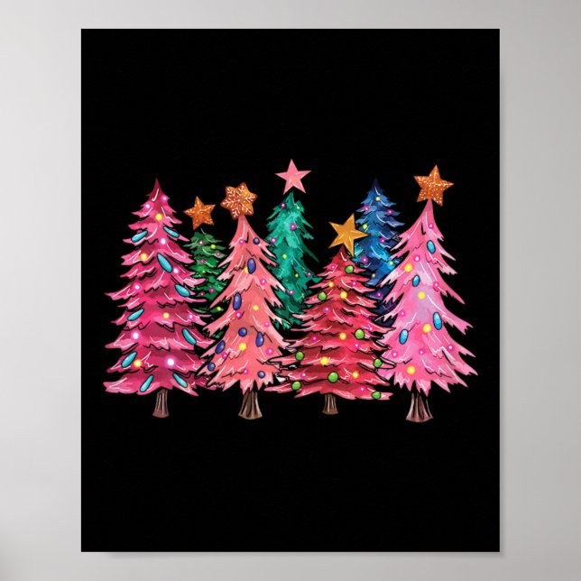 Merry Christmas With Pink Trees Xmas Costume Girls Poster (Front)