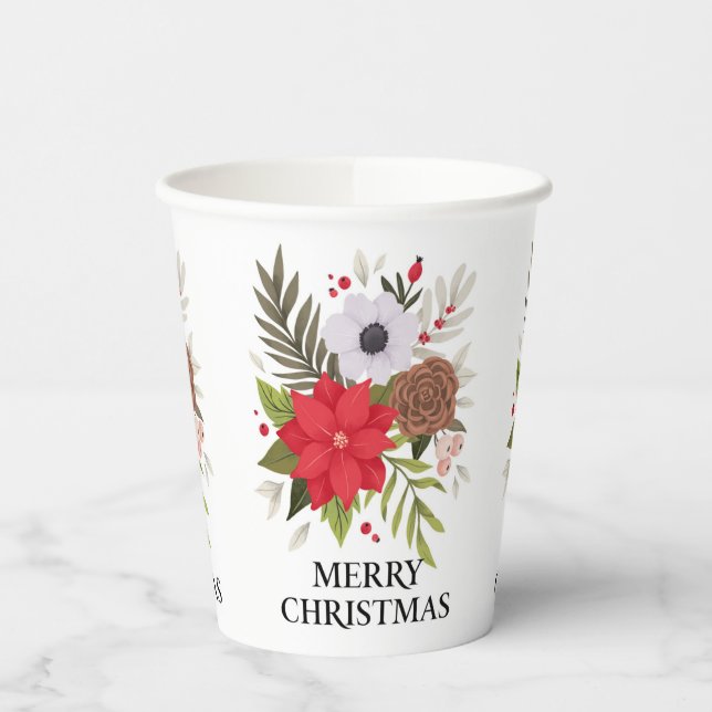 Merry Christmas with Poinsettia Paper Cups (Left)