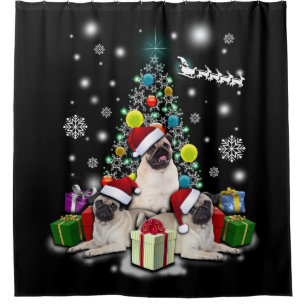 Merry Christmas with Pug Dog Animal Shower Curtain