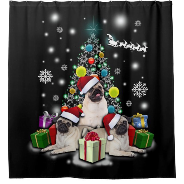 Merry Christmas with Pug Dog Animal Shower Curtain (Front)