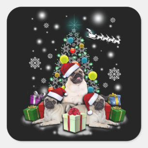 Merry Christmas with Pug Dog Animal Square Sticker
