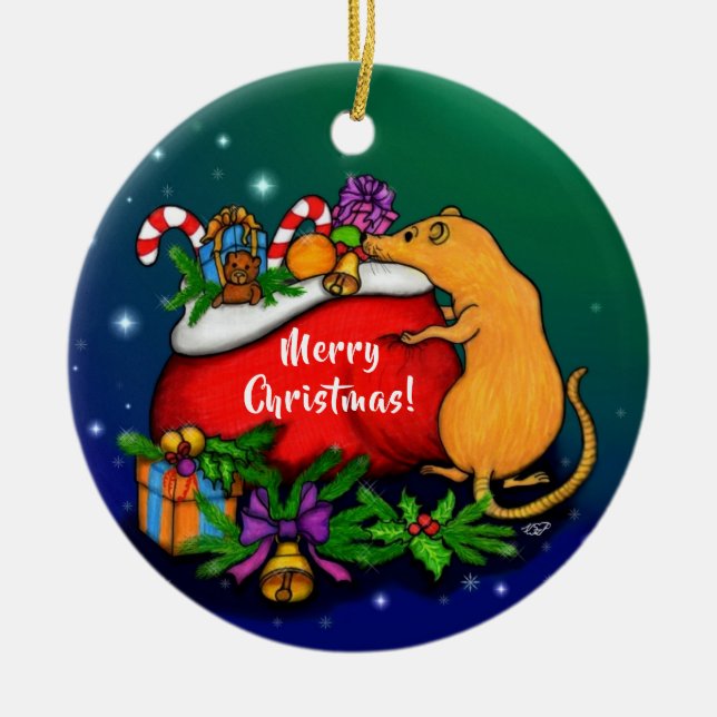 Merry Christmas with Rat Prince Ceramic Ornament (Front)