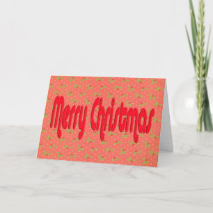 Merry Christmas with red backing, holly and dots Holiday Card