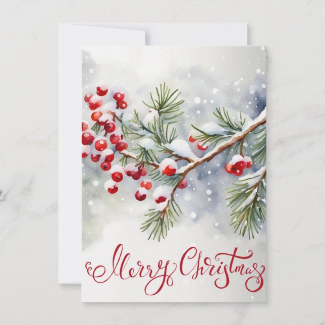 Merry Christmas with Red Berries and Pine Tree (Front)