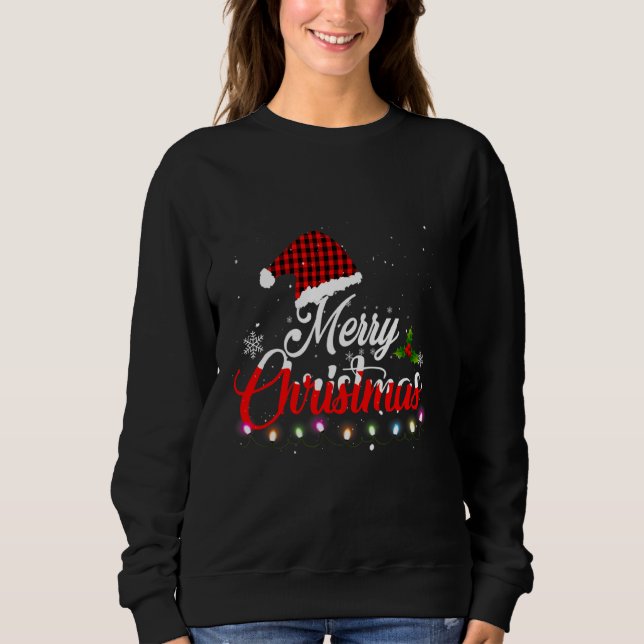 Merry Christmas With Red Plaid Santa Hat Buffalo M Sweatshirt (Front)