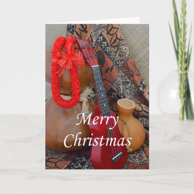 Merry Christmas with Red Ribbon Lei Holiday Card (Front)