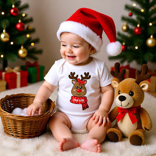 Merry Christmas with reindeer, customisable Baby Bodysuit