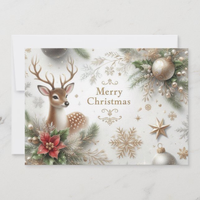 Merry Christmas with Reindeer, Ornaments and more Holiday Card (Front)