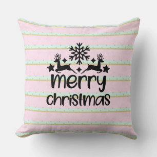 Merry Christmas with Reindeers and Snowflake Cushion