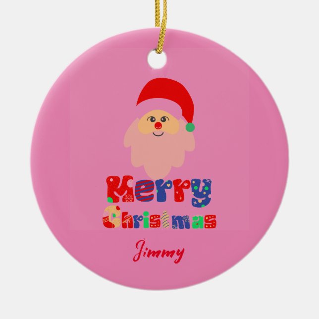 Merry Christmas With Santa Ceramic Circle Ornament (Front)