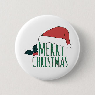 merry christmas with santa hat 6 cm round badge