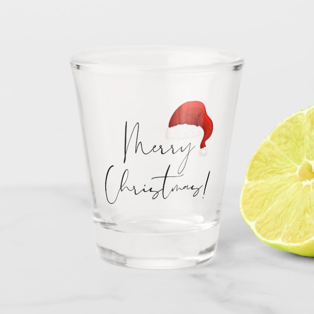 Merry Christmas with Santa Hat  Shot Glass (Front)