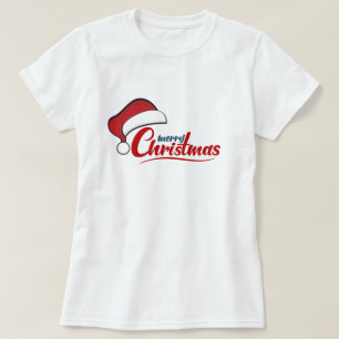 Merry Christmas with Santa Hat    T-Shirt