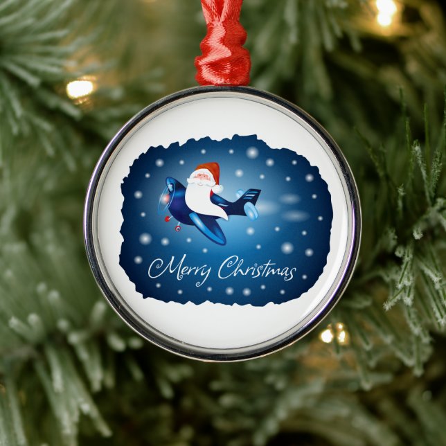 Merry Christmas with Santa Metal Ornament (Tree)